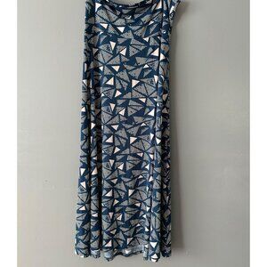 Geo Print Maxi Skirt L Simply Comfortable Stretch Poly Boho Modestcore Chic